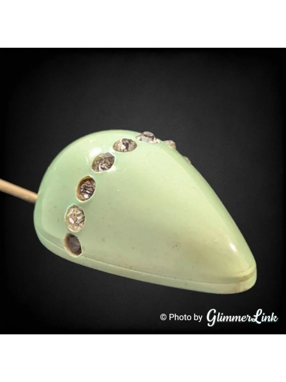 Vintage Art Deco Green Celluloid Rhinestone Jabot Pin
